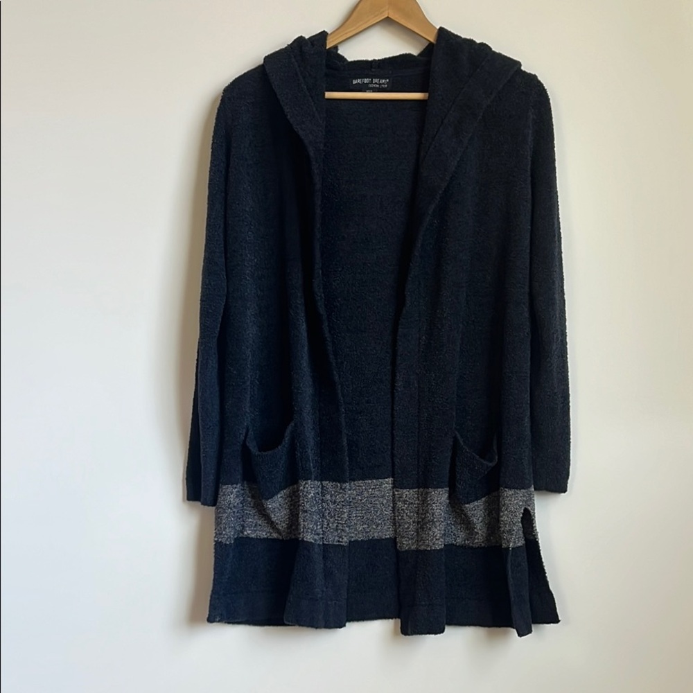 Barefoot Dreams Navy Hoodie Sweater with a White & Navy Stripe